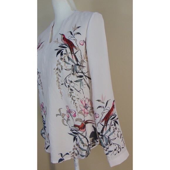 Chinese Asian Blouse Top Womens Small V-Neck Red Bird Detail Pleated White S - Picture 6 of 10